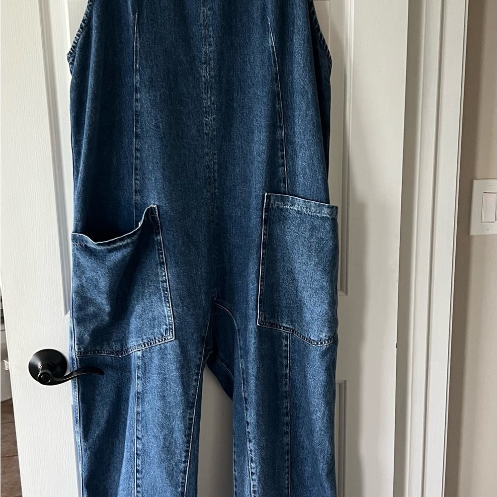 We The Free Blue Denim Jumpsuit